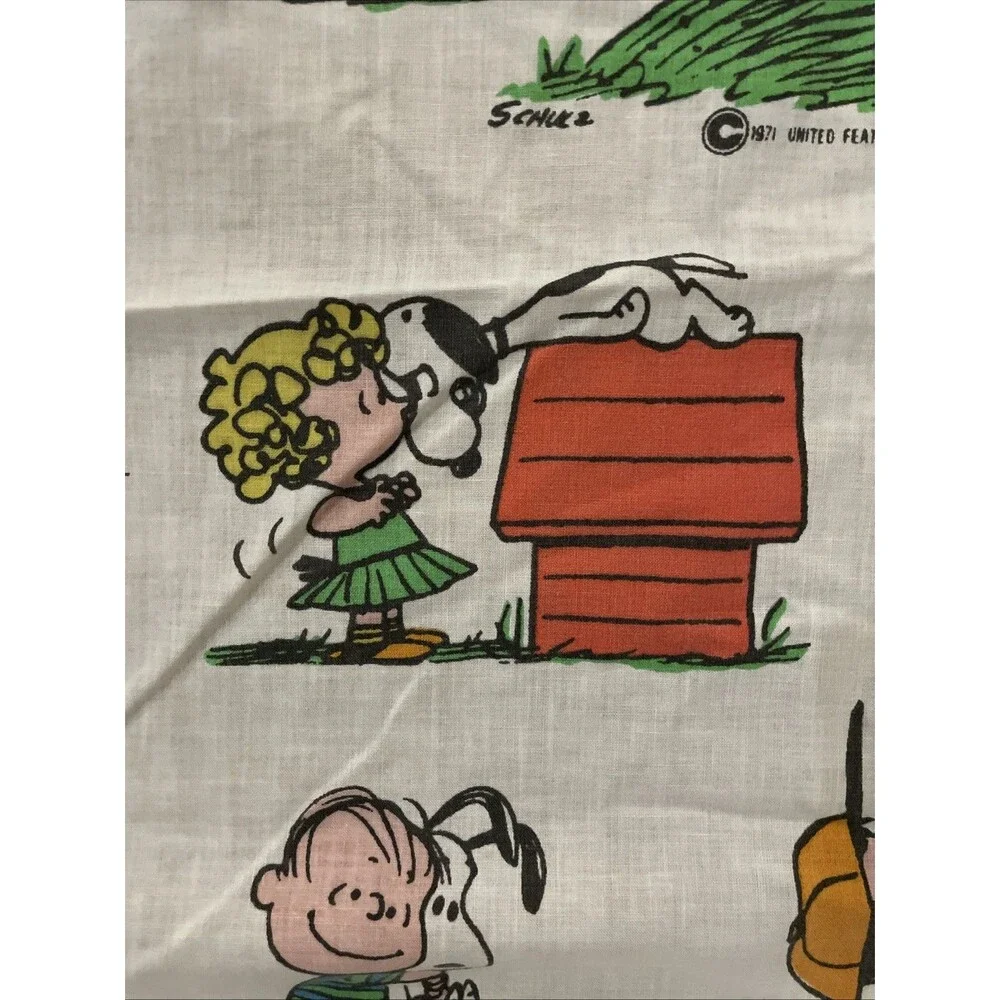 Vintage 1970s Peanuts Snoopy Twin Fitted Sheet Pillowcase Sears Perma Prest